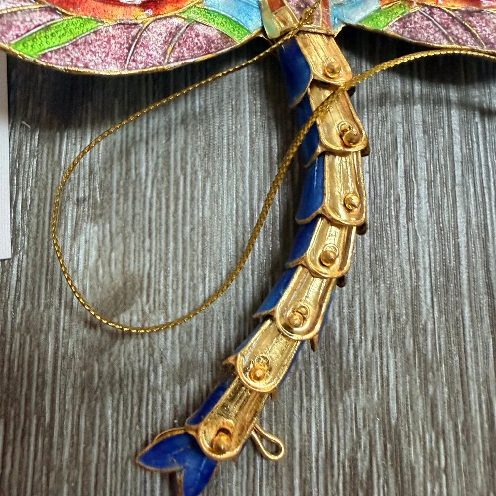 Alsan Company Victorian Enamelling Dragonfly Ornament Gold Plated Copper Blue
